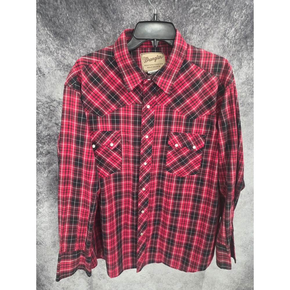 Wrangler Western Shirt Mens 2XL Red Buffalo Pearl Snap Cowboy Rodeo Sawtooth